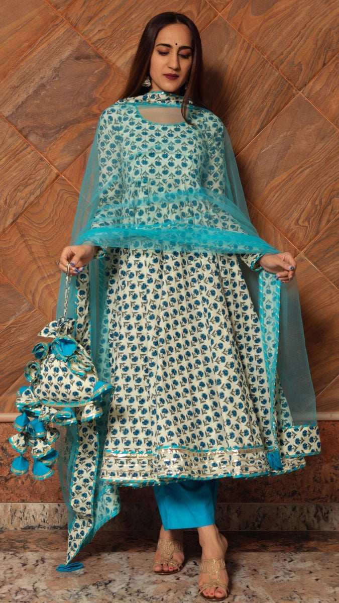 ANOKHI COTTON HAND BLOCK PRINT ANARKALI SET - Pomcha Jaipur