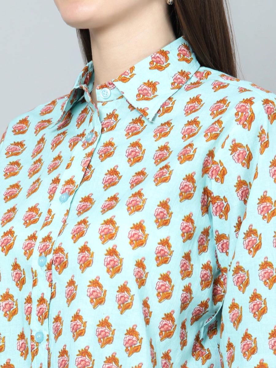 ARYA COTTON HAND BLOCK WOMEN SHIRT - Pomcha Jaipur