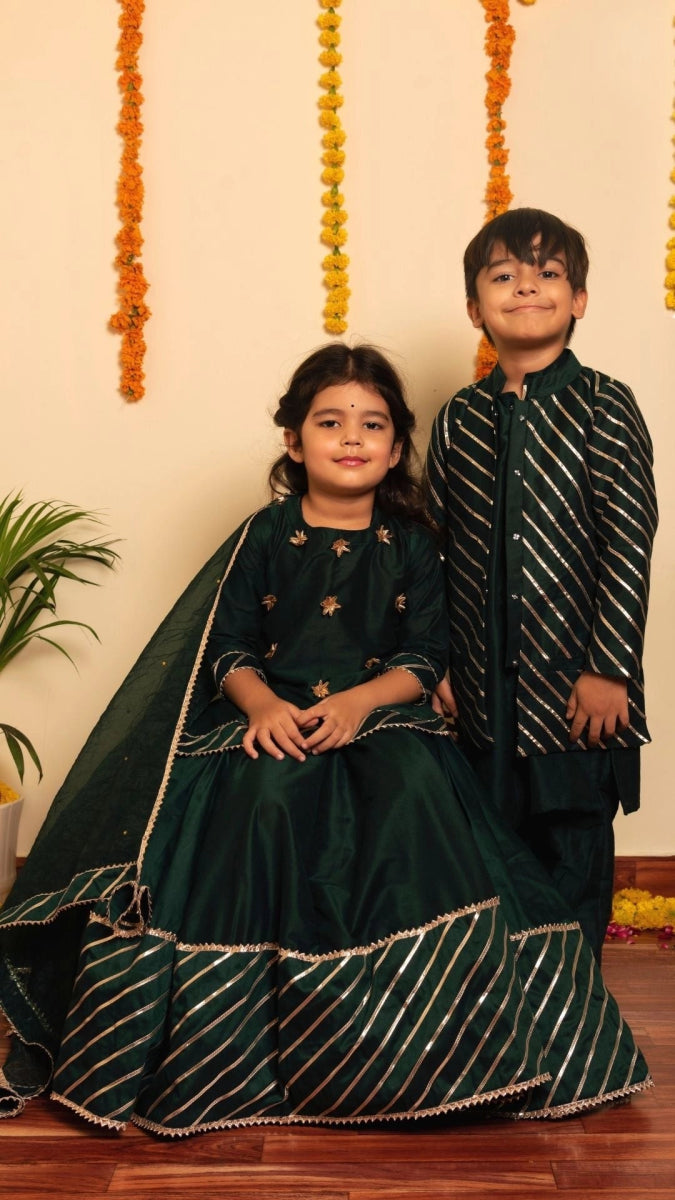 BACHPAN MIMOSA GREEN LEHENGA SET - Pomcha Jaipur