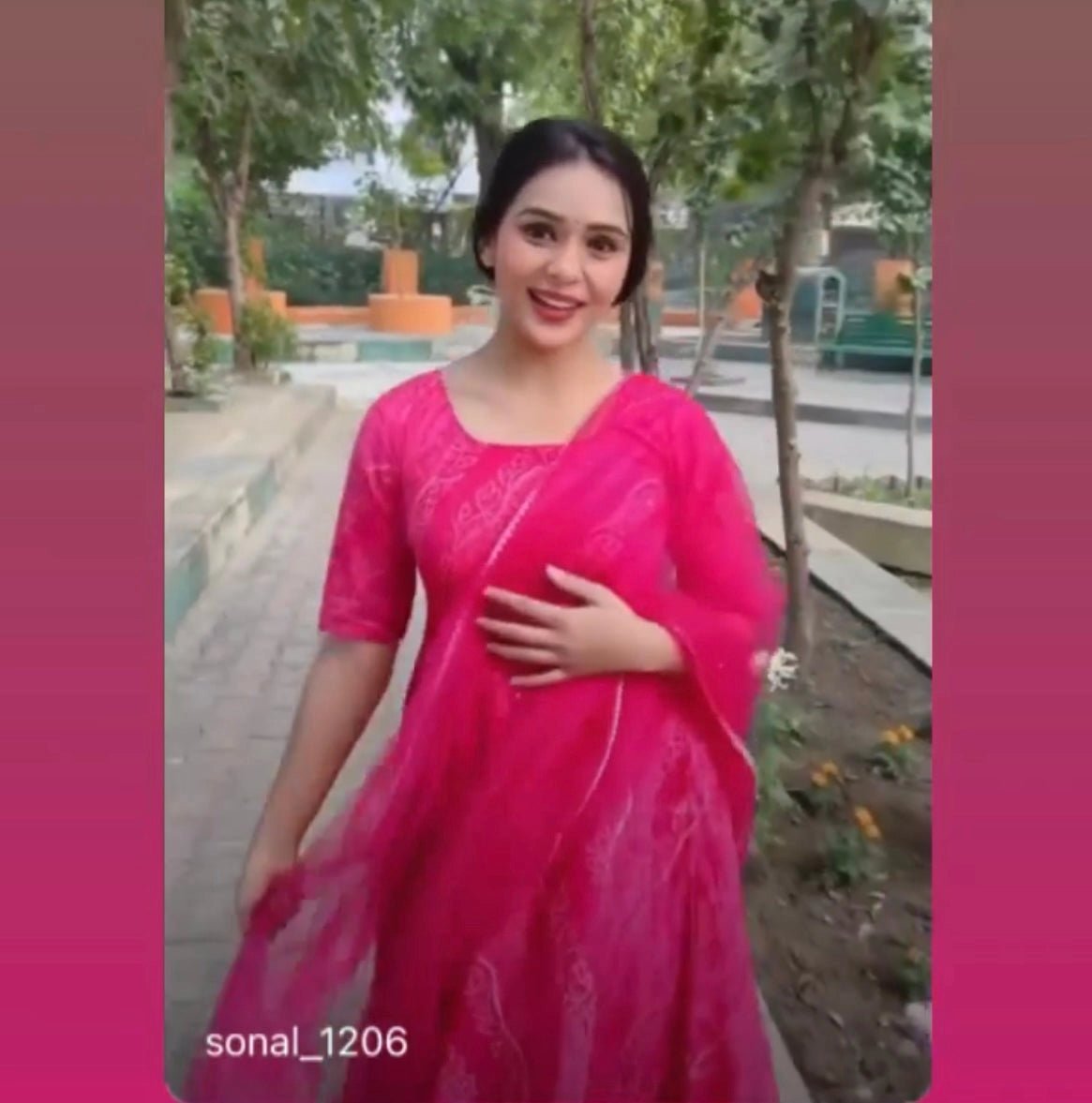 BHANDHEJ PINK COTTON HAND BLOCK ANARKALI SET WITH SOFT NET DUPATTA - Pomcha Jaipur