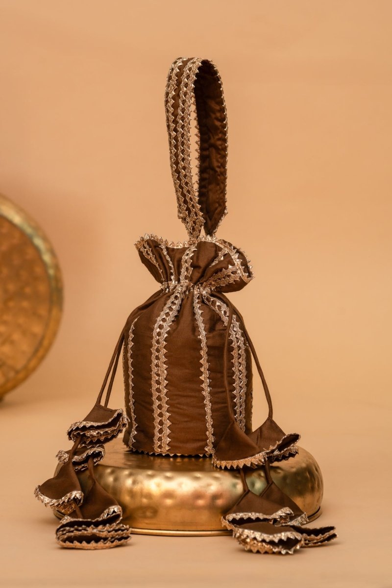 BROWN RANG GOTA PATTI POTLI BAG - Pomcha Jaipur