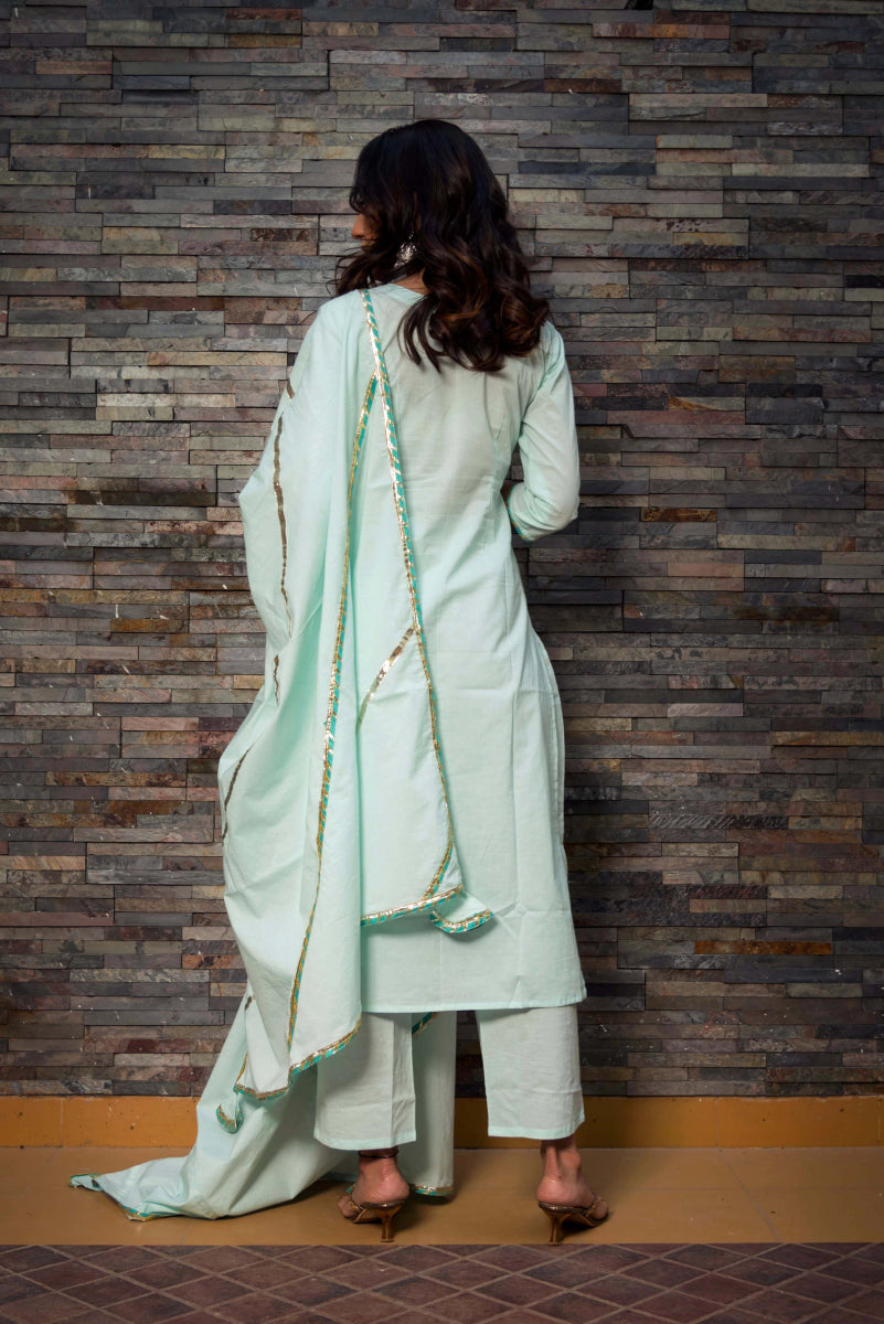 Celeste Blue Pure Cotton Straight Kurta - Pomcha Jaipur