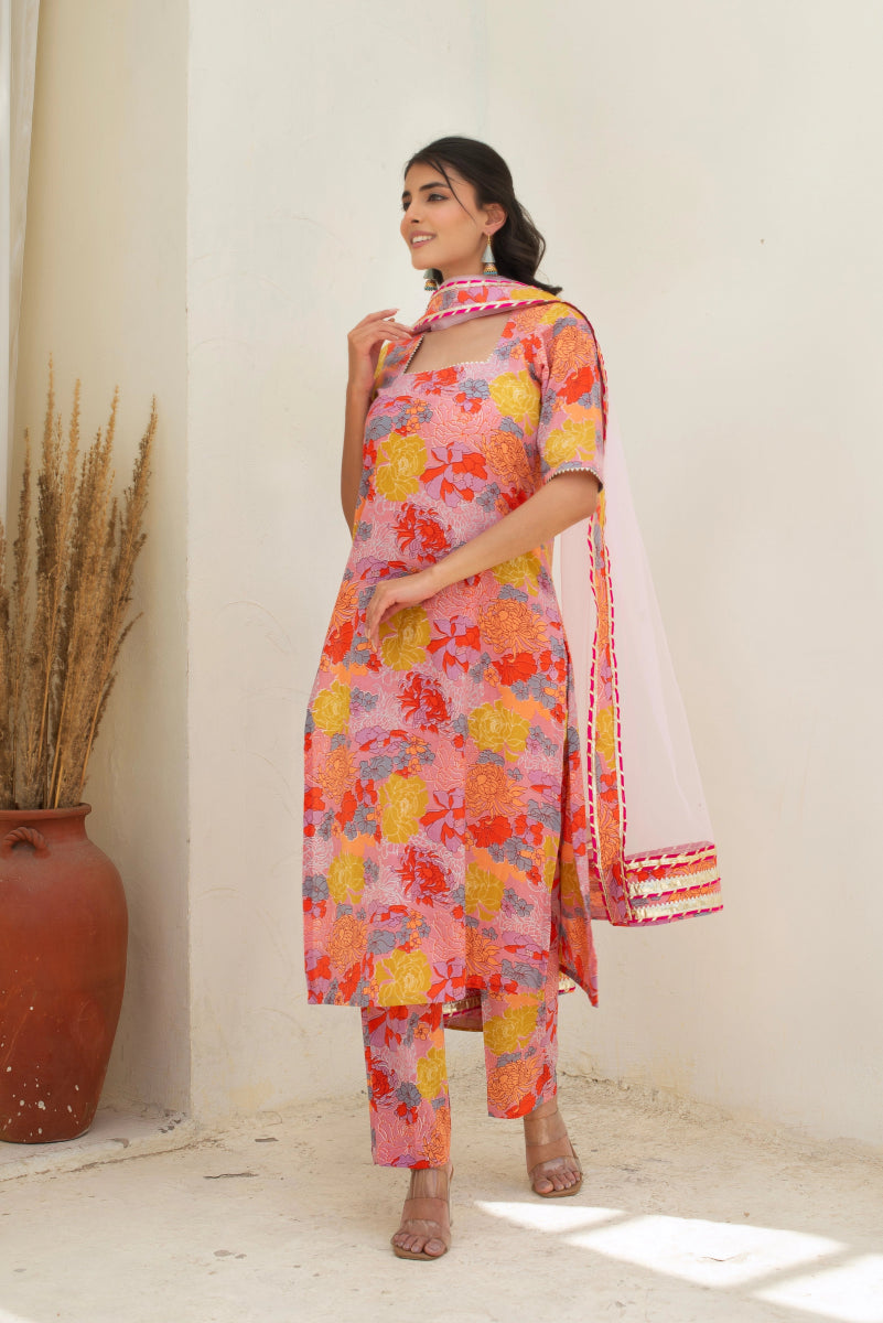CHHIPA BAZAR AABIRA PINK COTTON GOTA PATTI SUIT SET WITH SOFT NET DUPATTA - Pomcha Jaipur
