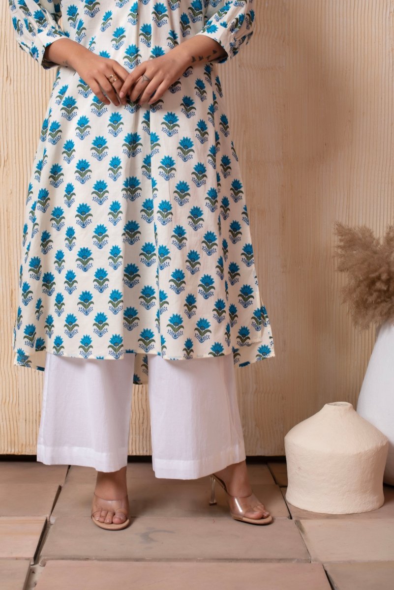 DHOOP CHAAV AISHA BLUE HAND BLOCK COTTON CO - ORD SET - Pomcha Jaipur