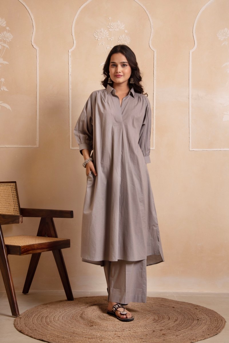 DHOOP CHAAV AISHA GREY COTTON CO - ORD SET - Pomcha Jaipur