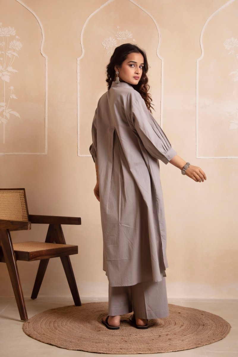 DHOOP CHAAV AISHA GREY COTTON CO - ORD SET - Pomcha Jaipur