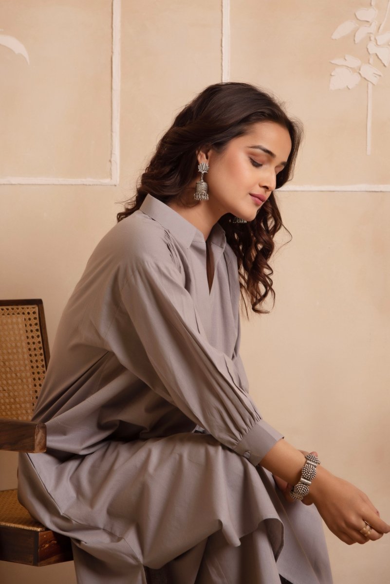 DHOOP CHAAV AISHA GREY COTTON CO - ORD SET - Pomcha Jaipur