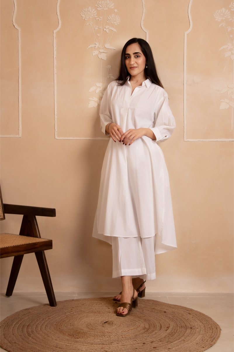 DHOOP CHAAV AISHA WHITE COTTON CO - ORD SET - Pomcha Jaipur