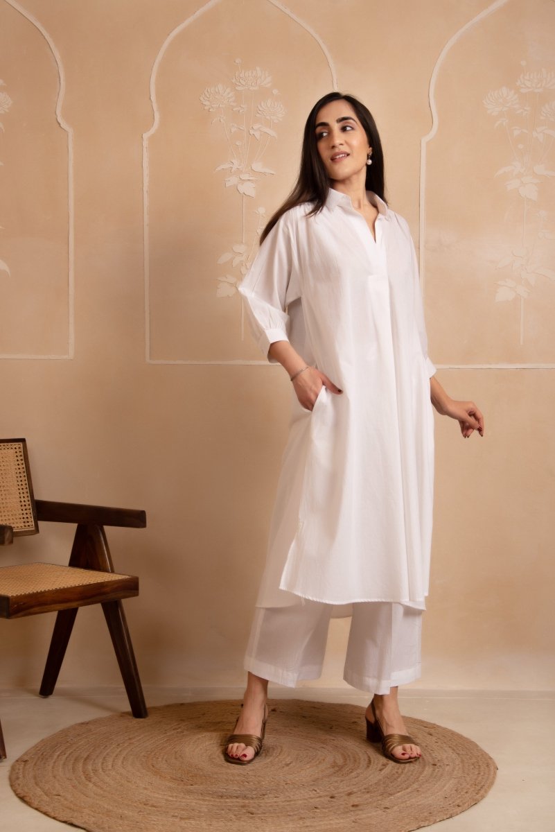 DHOOP CHAAV AISHA WHITE COTTON CO - ORD SET - Pomcha Jaipur