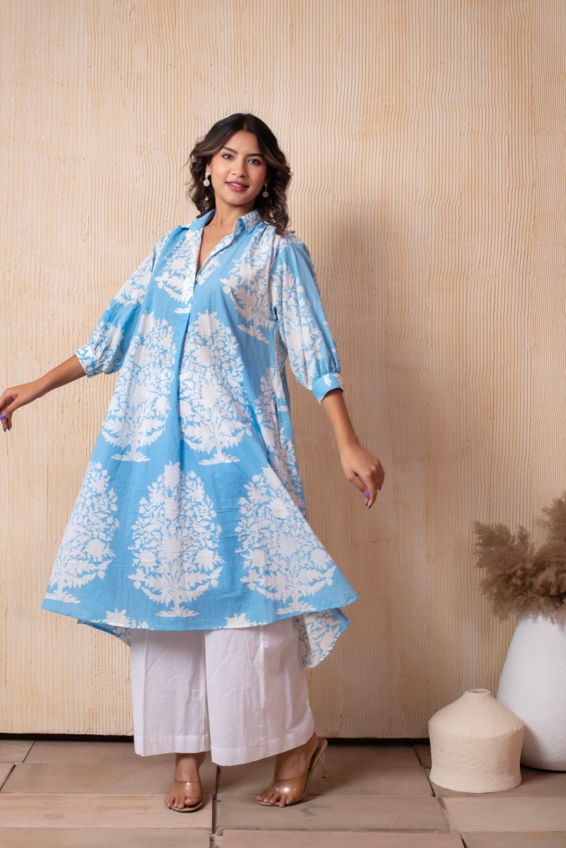 DHOOP CHAAV AISHA WHITE HAND BLOCK COTTON CO - ORD SET - Pomcha Jaipur