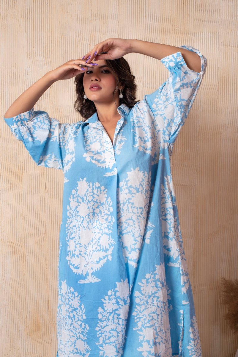 DHOOP CHAAV AISHA WHITE HAND BLOCK COTTON CO - ORD SET - Pomcha Jaipur