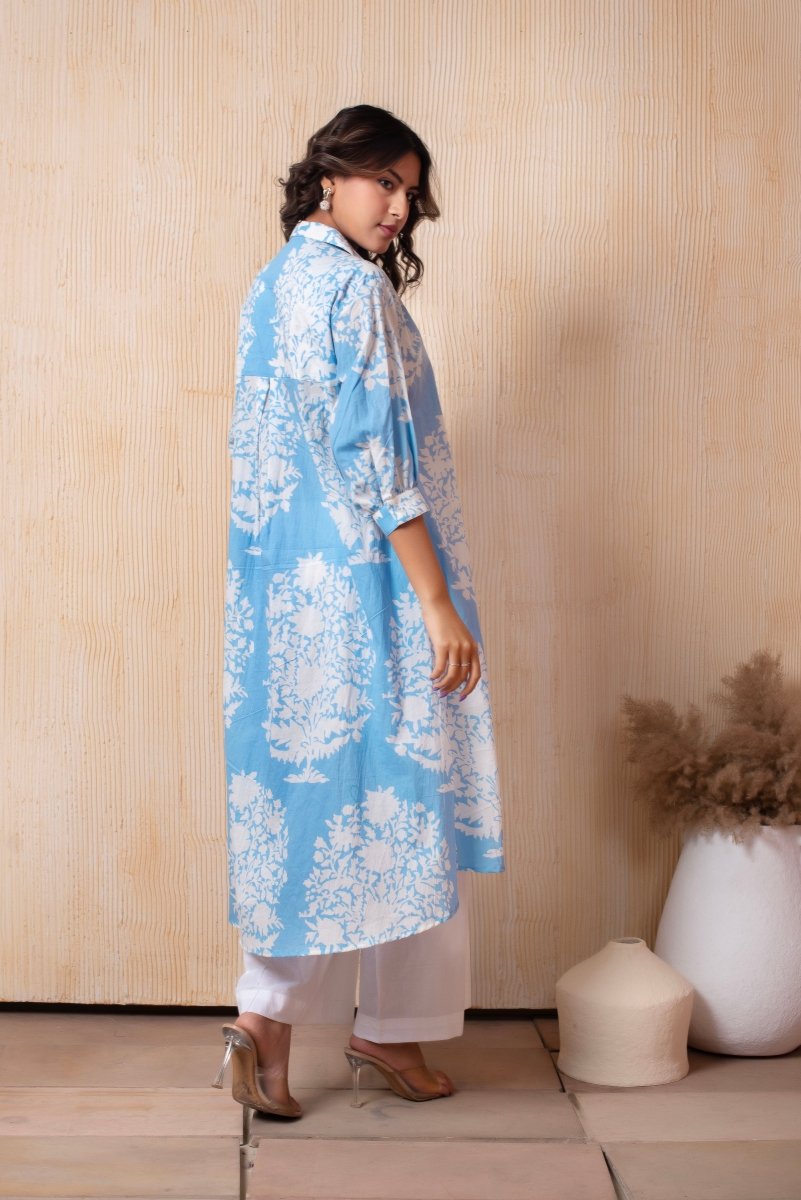 DHOOP CHAAV AISHA WHITE HAND BLOCK COTTON CO - ORD SET - Pomcha Jaipur