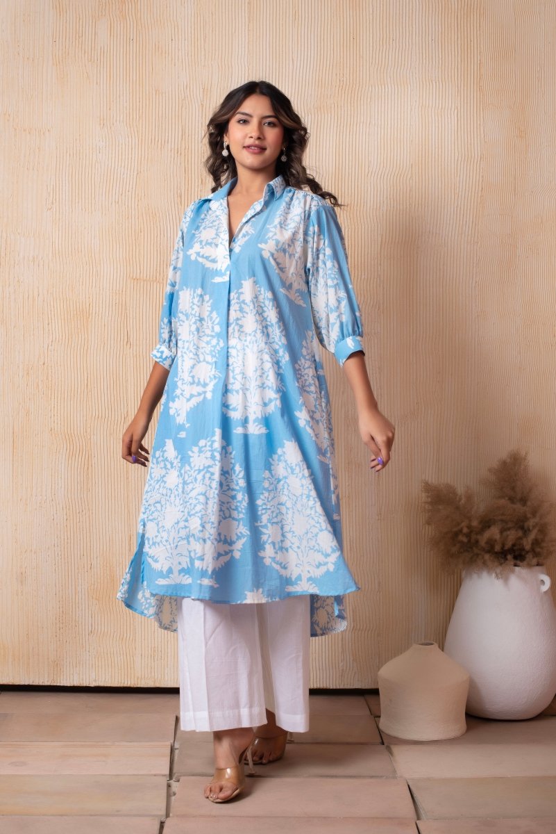 DHOOP CHAAV AISHA WHITE HAND BLOCK COTTON CO - ORD SET - Pomcha Jaipur