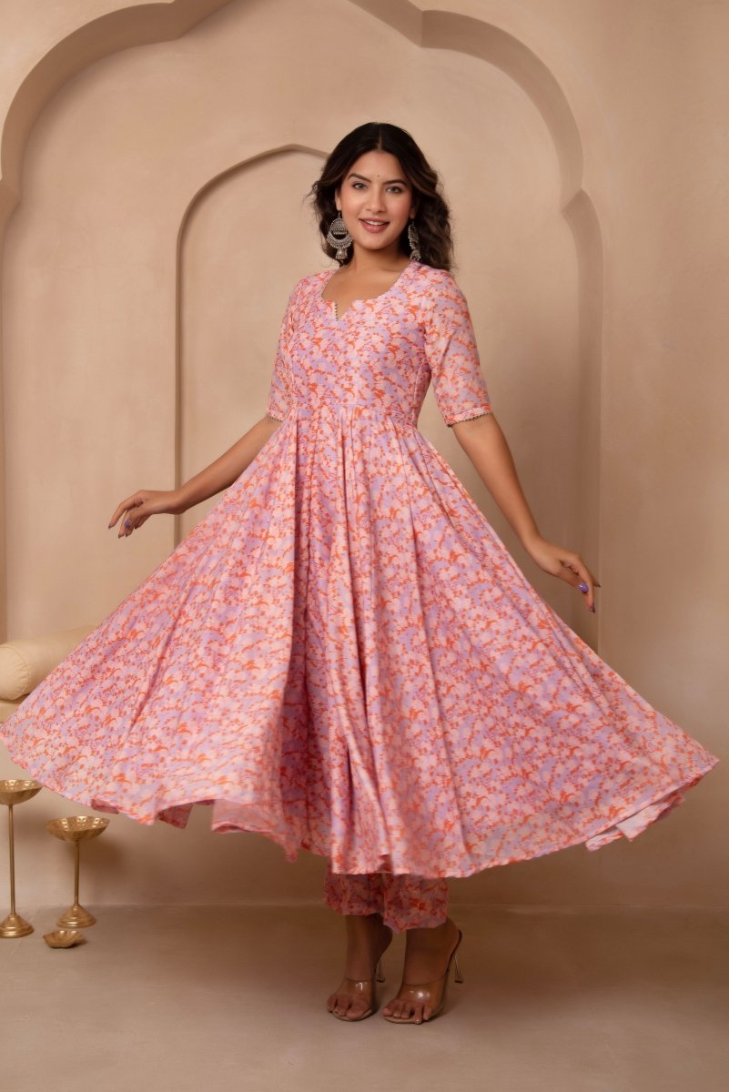 DHOOP CHAAV ASMI MUSLIN ANARKALI SET WITH ORGANZA DUPATTA - Pomcha Jaipur