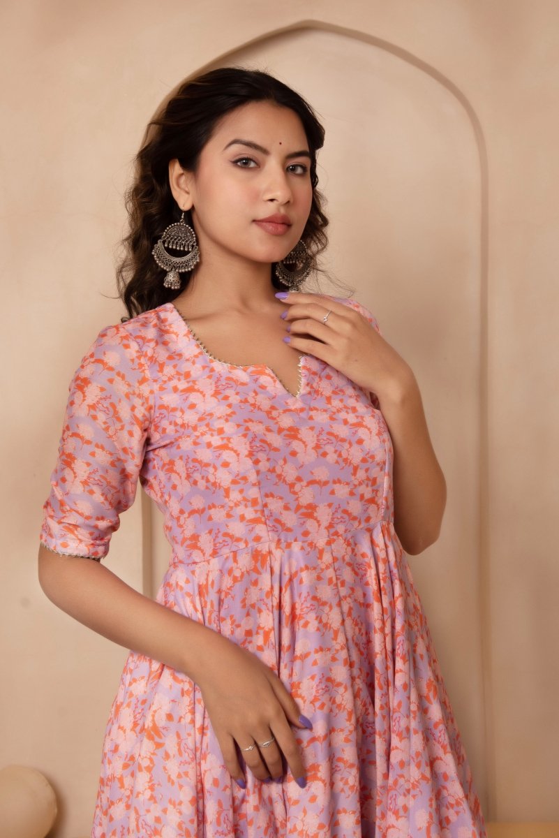 DHOOP CHAAV ASMI MUSLIN ANARKALI SET WITH ORGANZA DUPATTA - Pomcha Jaipur