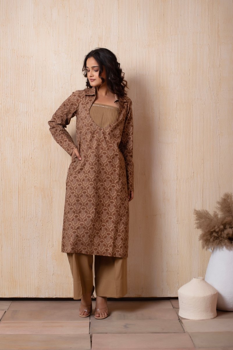 DHOOP CHAAV COTTON BROWN HAND BLOCK 3 PIECE SET - Pomcha Jaipur