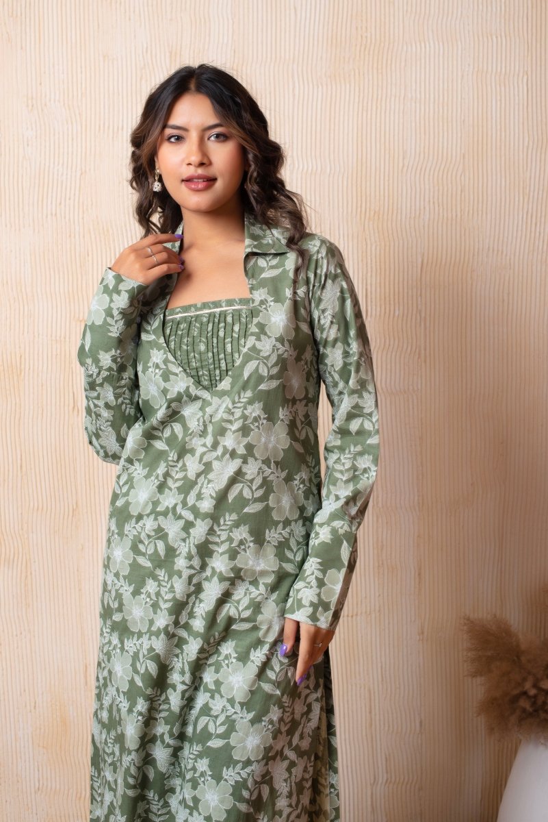 DHOOP CHAAV GREEN HAND BLOCK PRINT COTTON 3 PIECE SET - Pomcha Jaipur