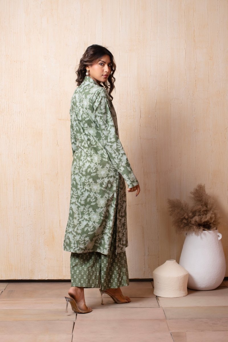 DHOOP CHAAV GREEN HAND BLOCK PRINT COTTON 3 PIECE SET - Pomcha Jaipur