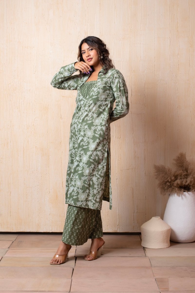 DHOOP CHAAV GREEN HAND BLOCK PRINT COTTON 3 PIECE SET - Pomcha Jaipur