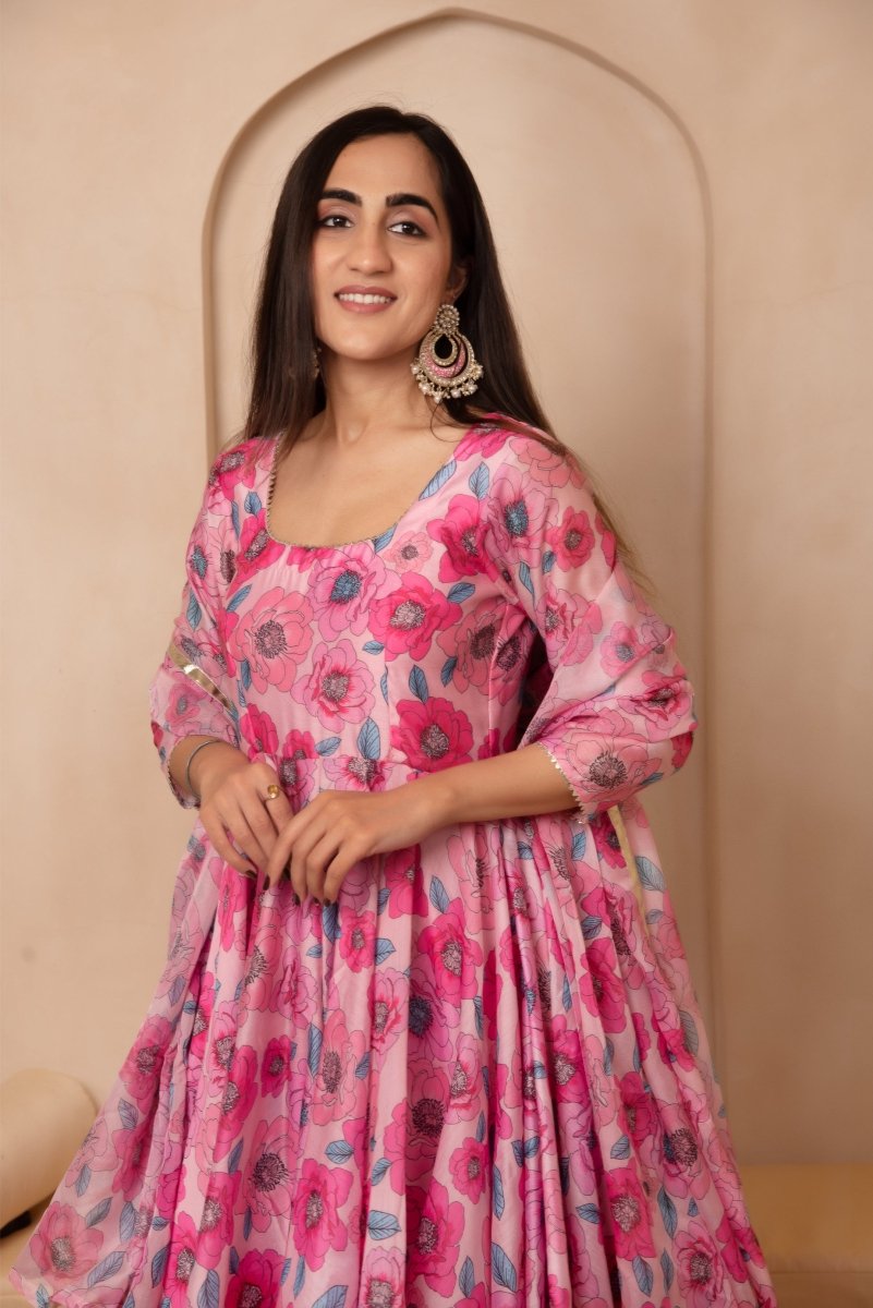 DHOOP CHAAV LEELA MUSLIN ANARKALI SET WITH ORGANZA DUPATTA - Pomcha Jaipur