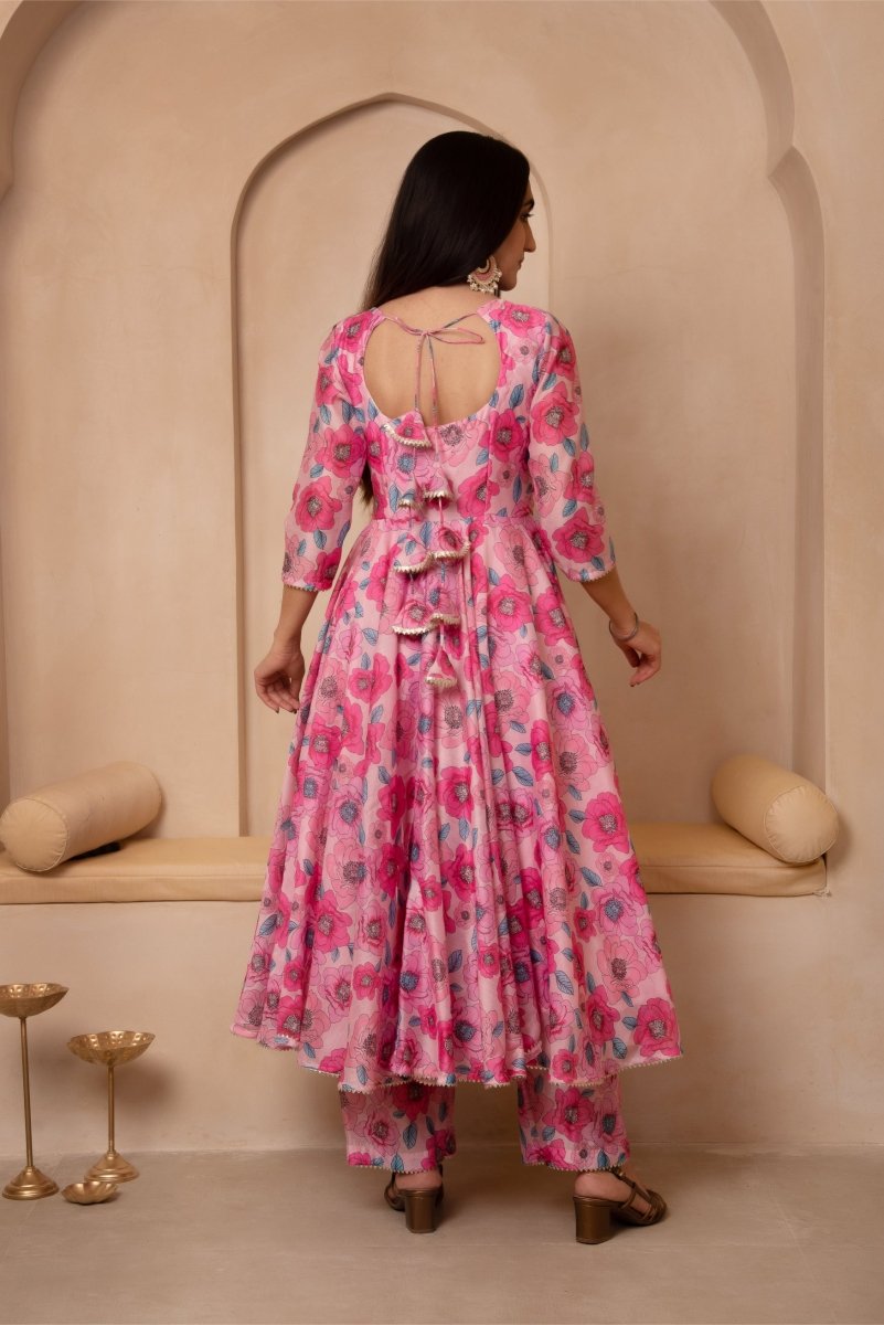 DHOOP CHAAV LEELA MUSLIN ANARKALI SET WITH ORGANZA DUPATTA - Pomcha Jaipur