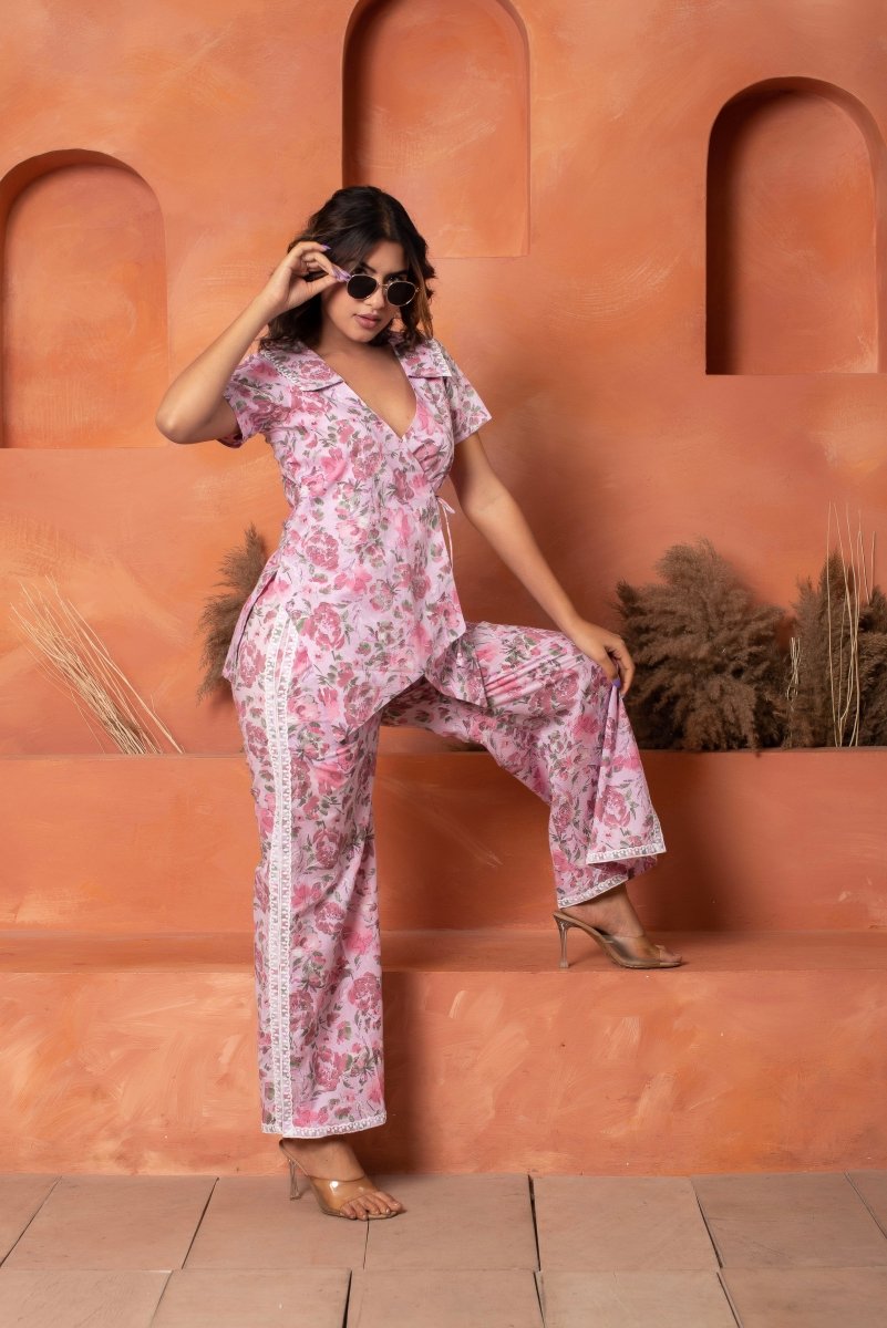 DHOOP CHAAV PINK COTTON PRINTED ANGRAKHA PATTERN CO - ORD SET - Pomcha Jaipur