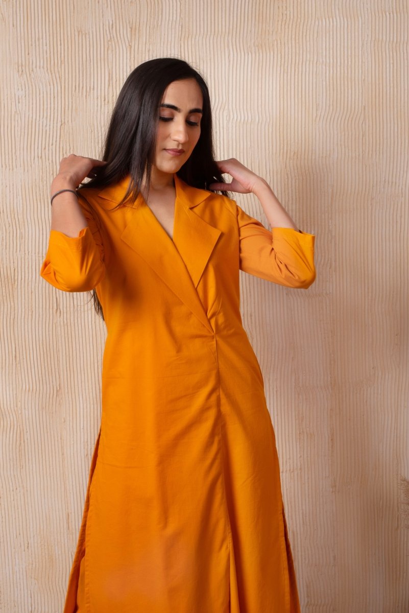 DHOOP CHAAV PUMPKIN ORANGE COTTON COLLARED CO - ORD SET - Pomcha Jaipur