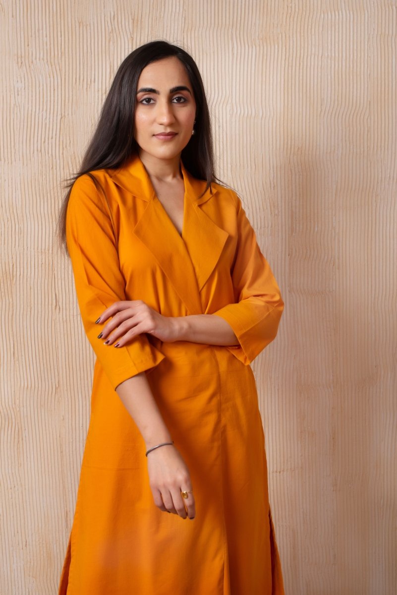 DHOOP CHAAV PUMPKIN ORANGE COTTON COLLARED CO - ORD SET - Pomcha Jaipur