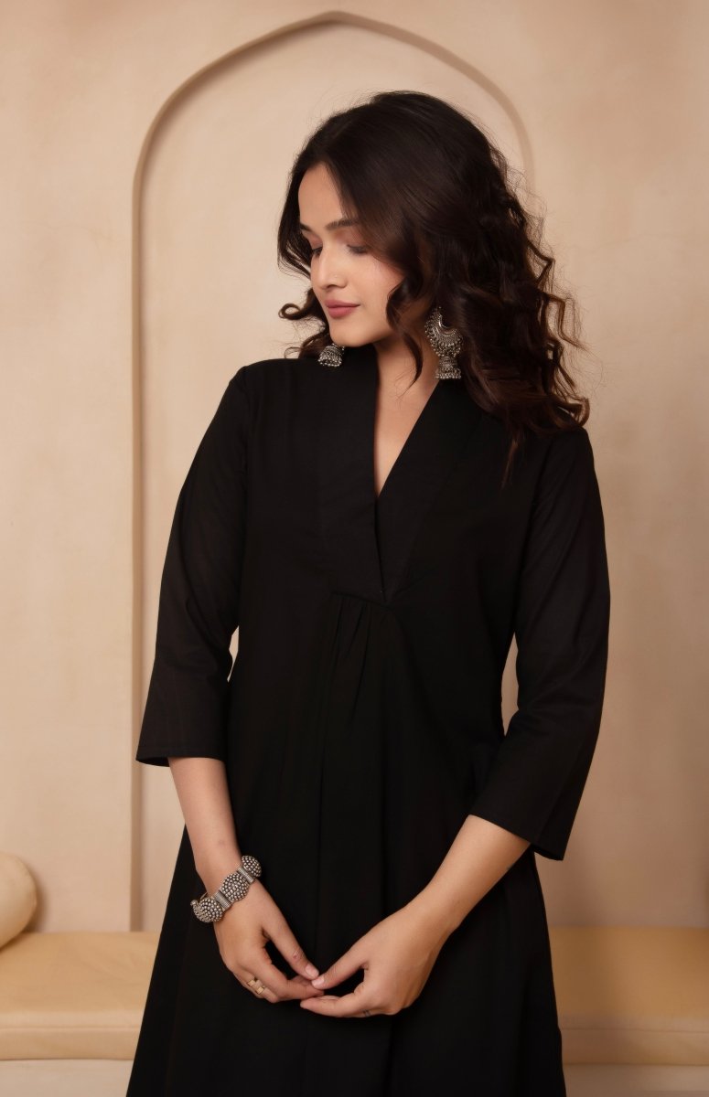 DHOOP CHAAV SAMA BLACK COTTON ANARKALI SET - Pomcha Jaipur