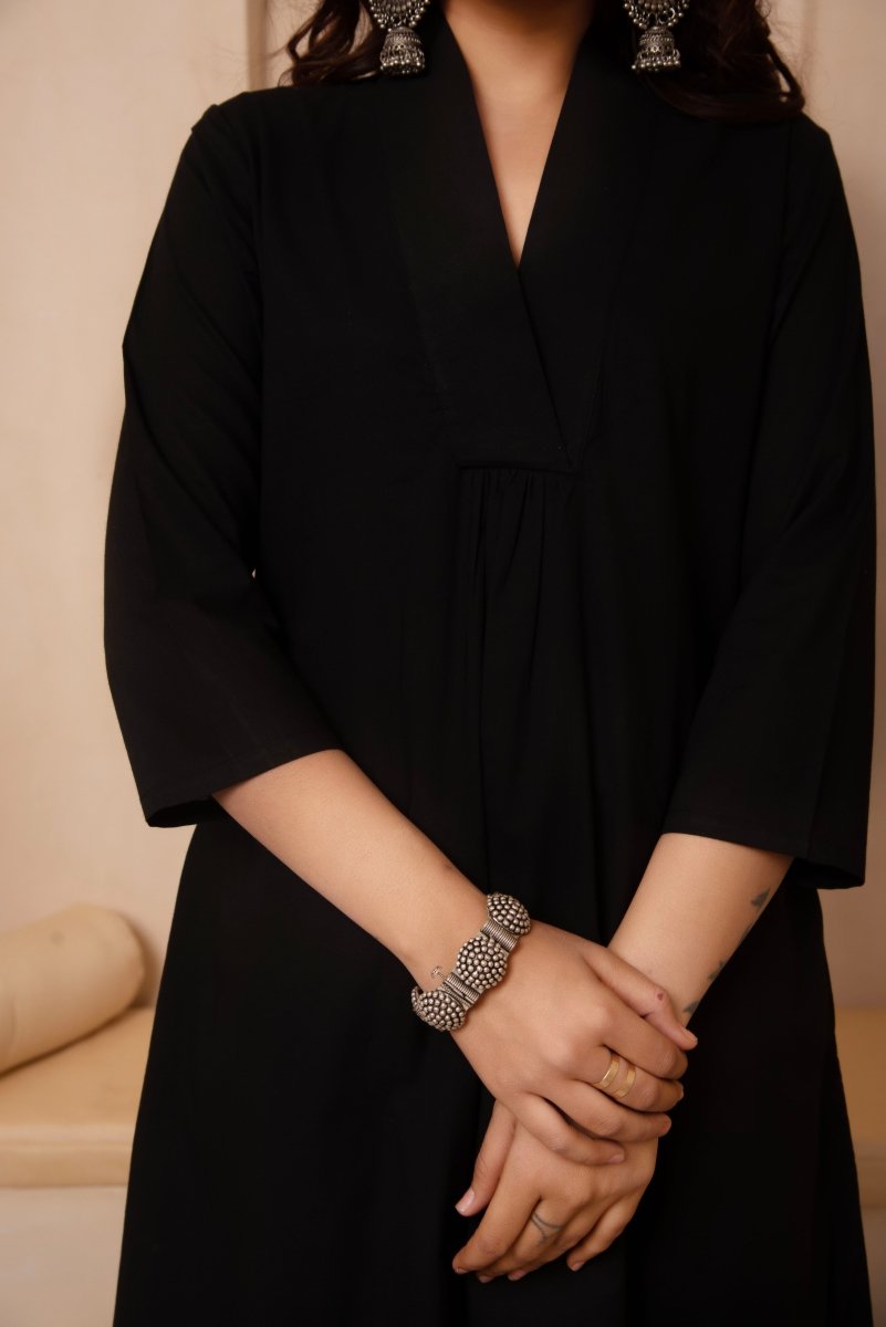 DHOOP CHAAV SAMA BLACK COTTON ANARKALI SET - Pomcha Jaipur