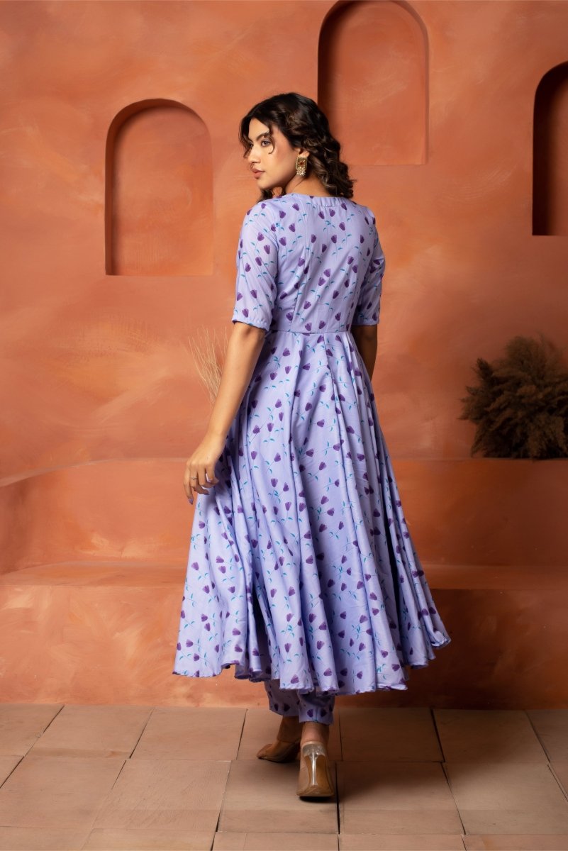 DHOOP CHAAV URVI MUSLIN ANARKALI SET WITH ORGANZA DUPATTA - Pomcha Jaipur