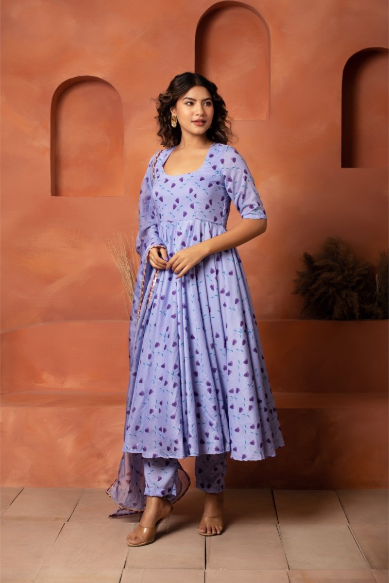 DHOOP CHAAV URVI MUSLIN ANARKALI SET WITH ORGANZA DUPATTA - Pomcha Jaipur