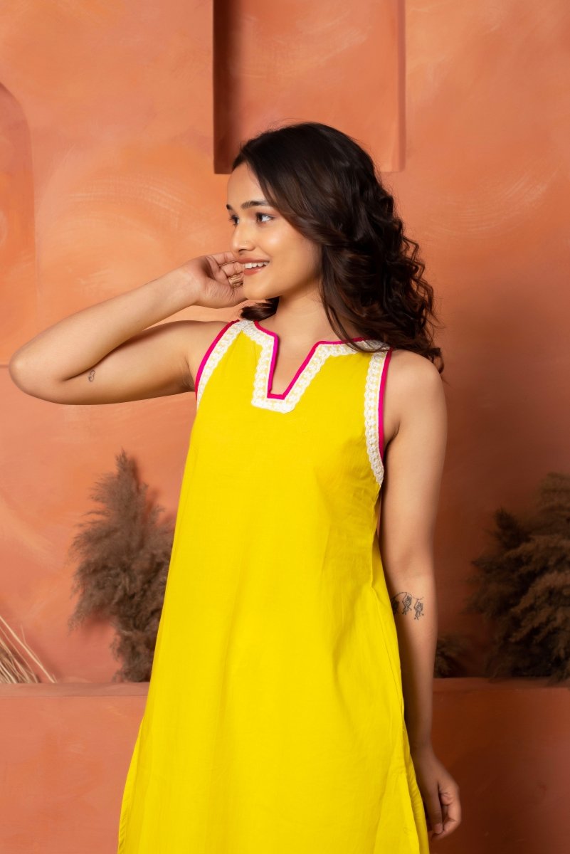 DHOOP CHAAV YELLOW COTTON EMBROIDERY CO - ORD SET - Pomcha Jaipur