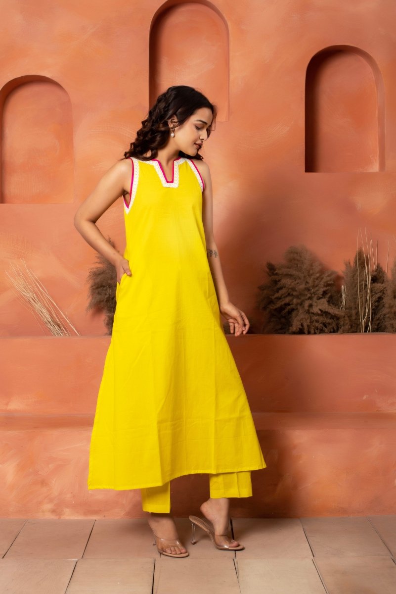 DHOOP CHAAV YELLOW COTTON EMBROIDERY CO - ORD SET - Pomcha Jaipur