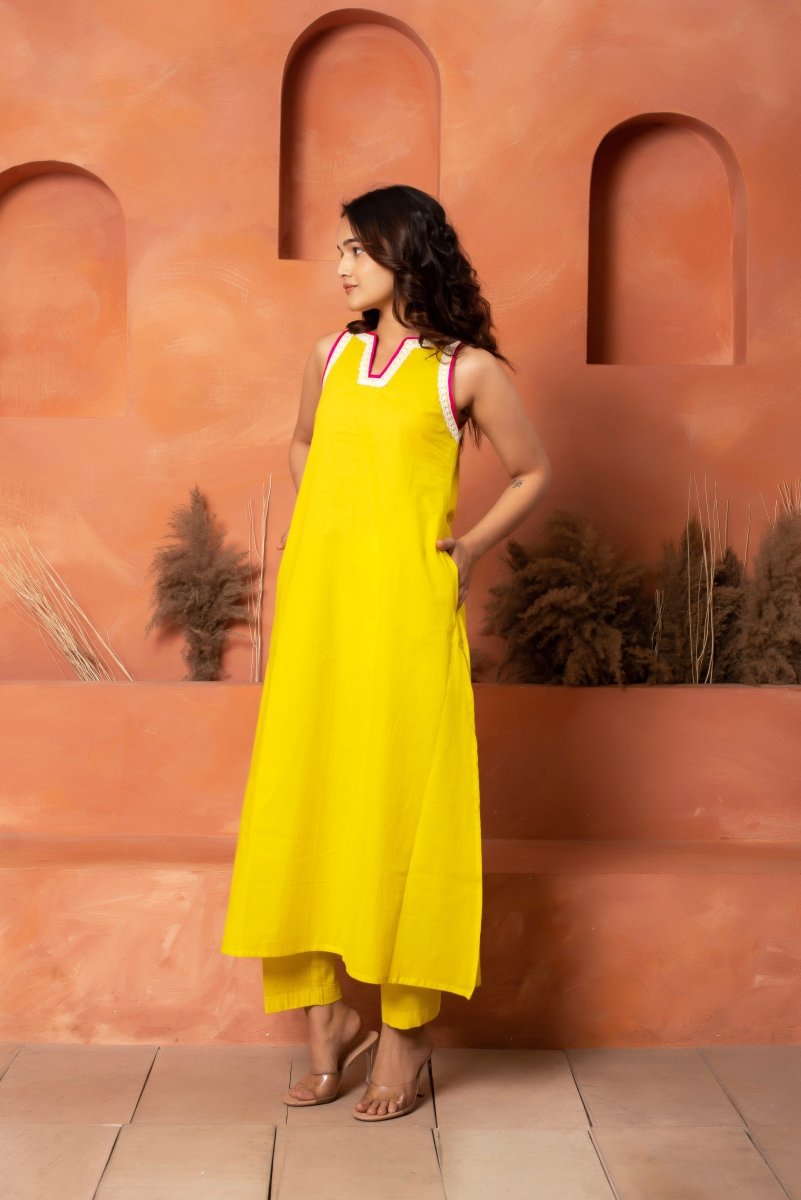 DHOOP CHAAV YELLOW COTTON EMBROIDERY CO - ORD SET - Pomcha Jaipur