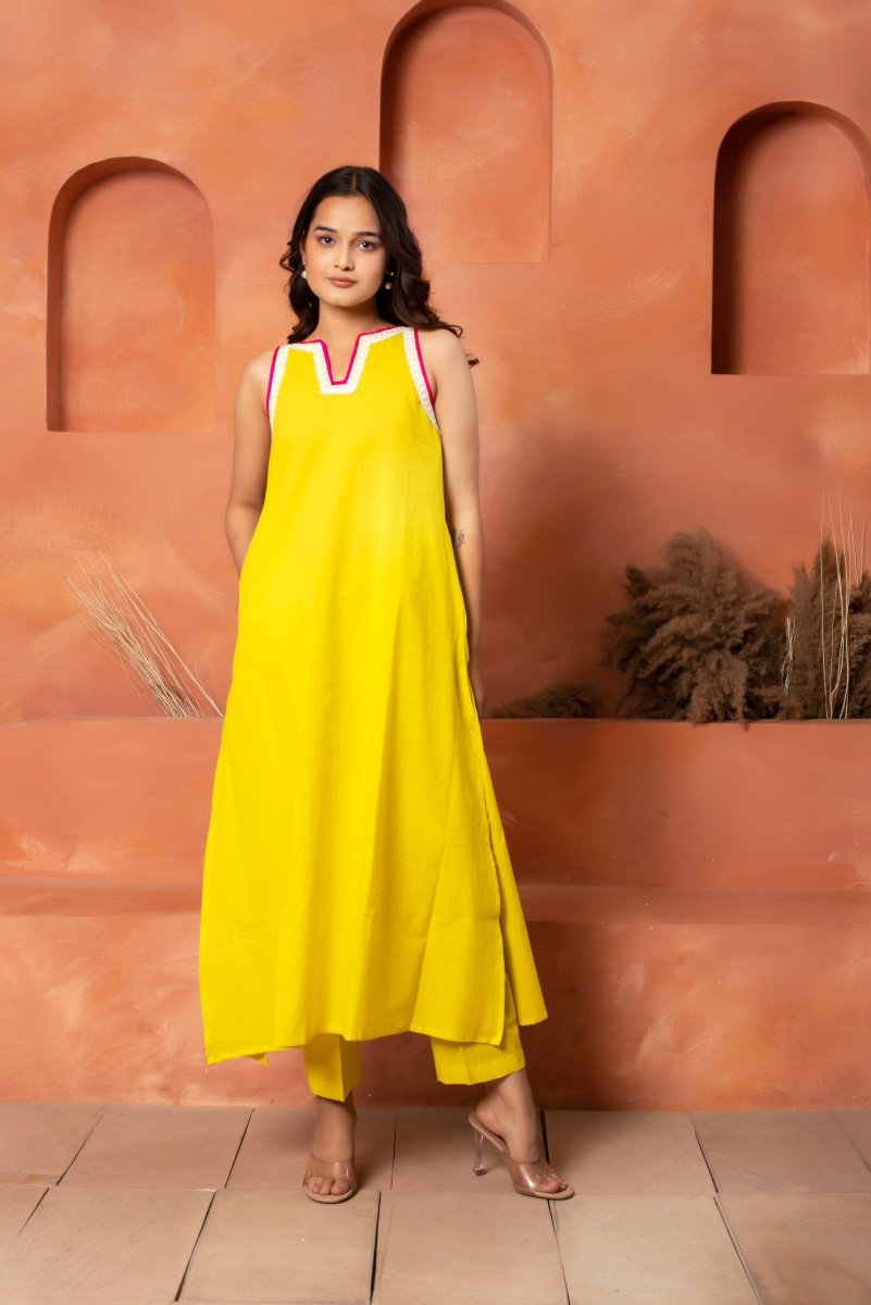 DHOOP CHAAV YELLOW COTTON EMBROIDERY CO - ORD SET - Pomcha Jaipur