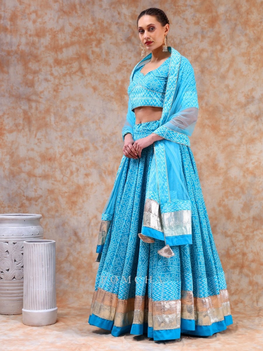 DIL KASH BRIGHT BLUE LEHENGA SET - Pomcha Jaipur