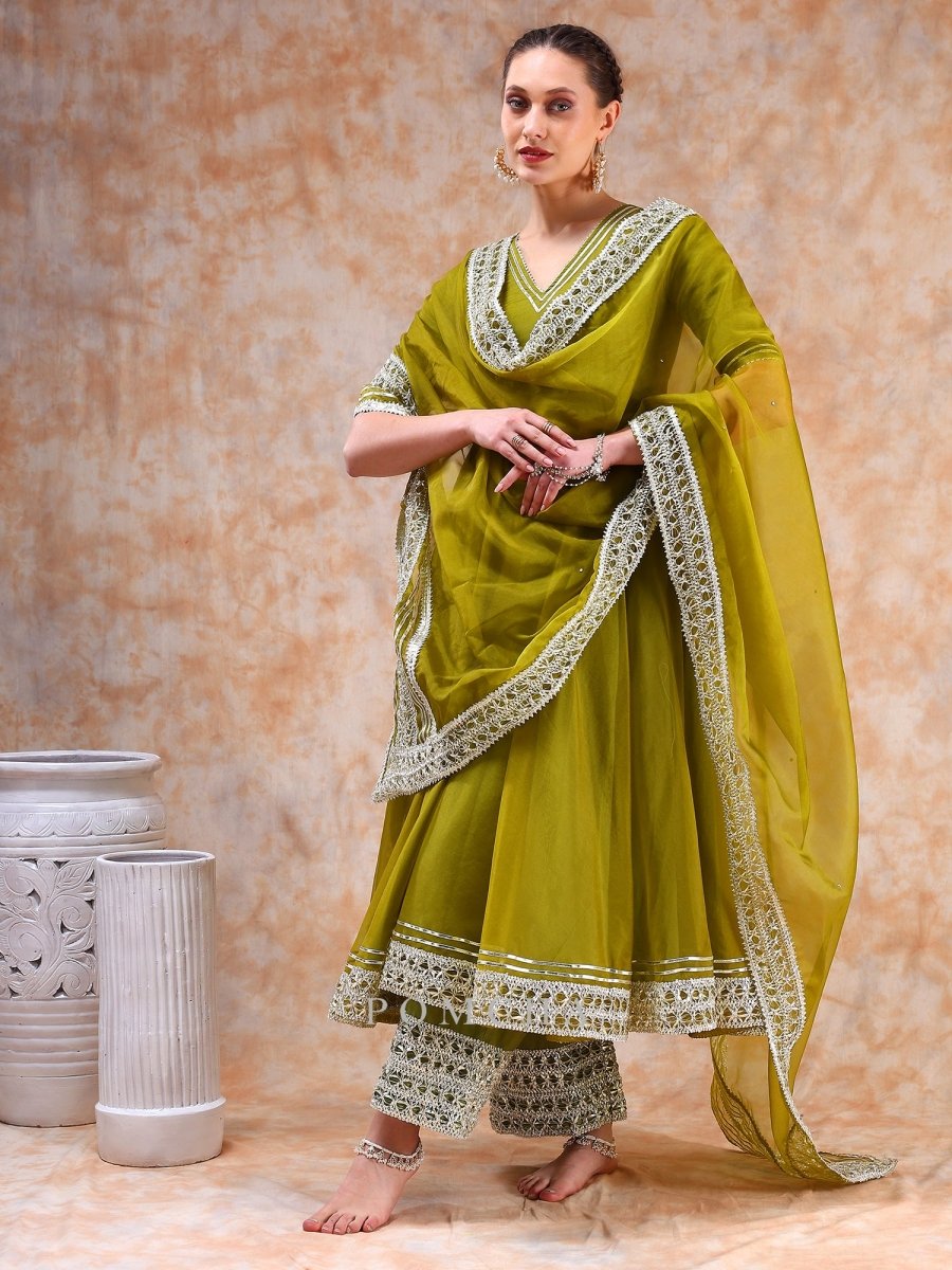 DIL KASH MEHENDI GREEN ANARKALI SET - Pomcha Jaipur