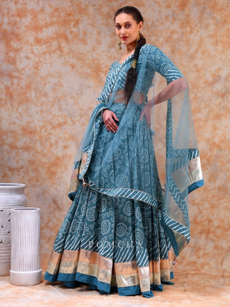 DIL KASH POWDER BLUE LEHENGA SET - Pomcha Jaipur