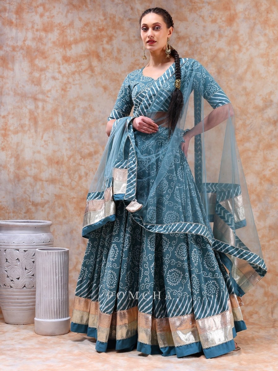 DIL KASH POWDER BLUE LEHENGA SET - Pomcha Jaipur