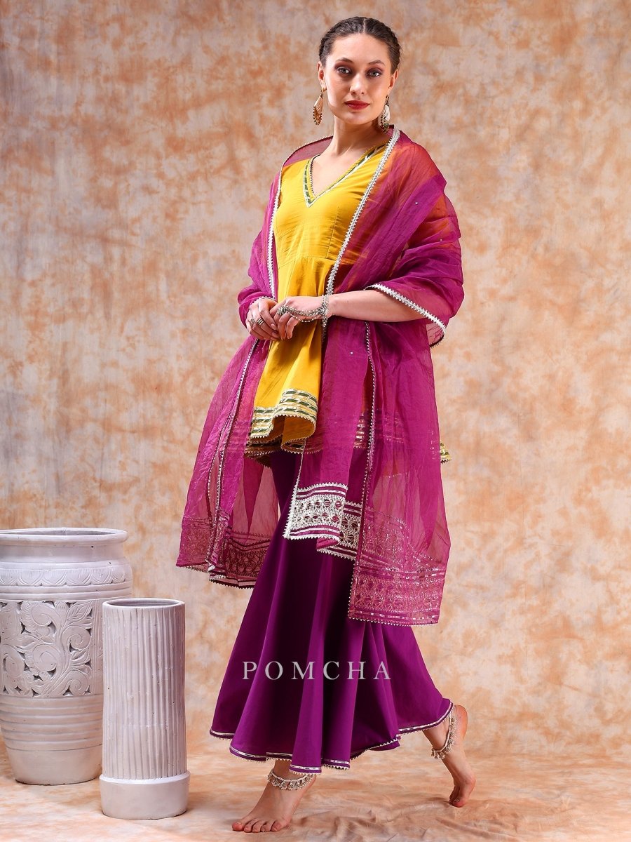 DIL KASH YELLOW PURPLE SHARARA SET - Pomcha Jaipur