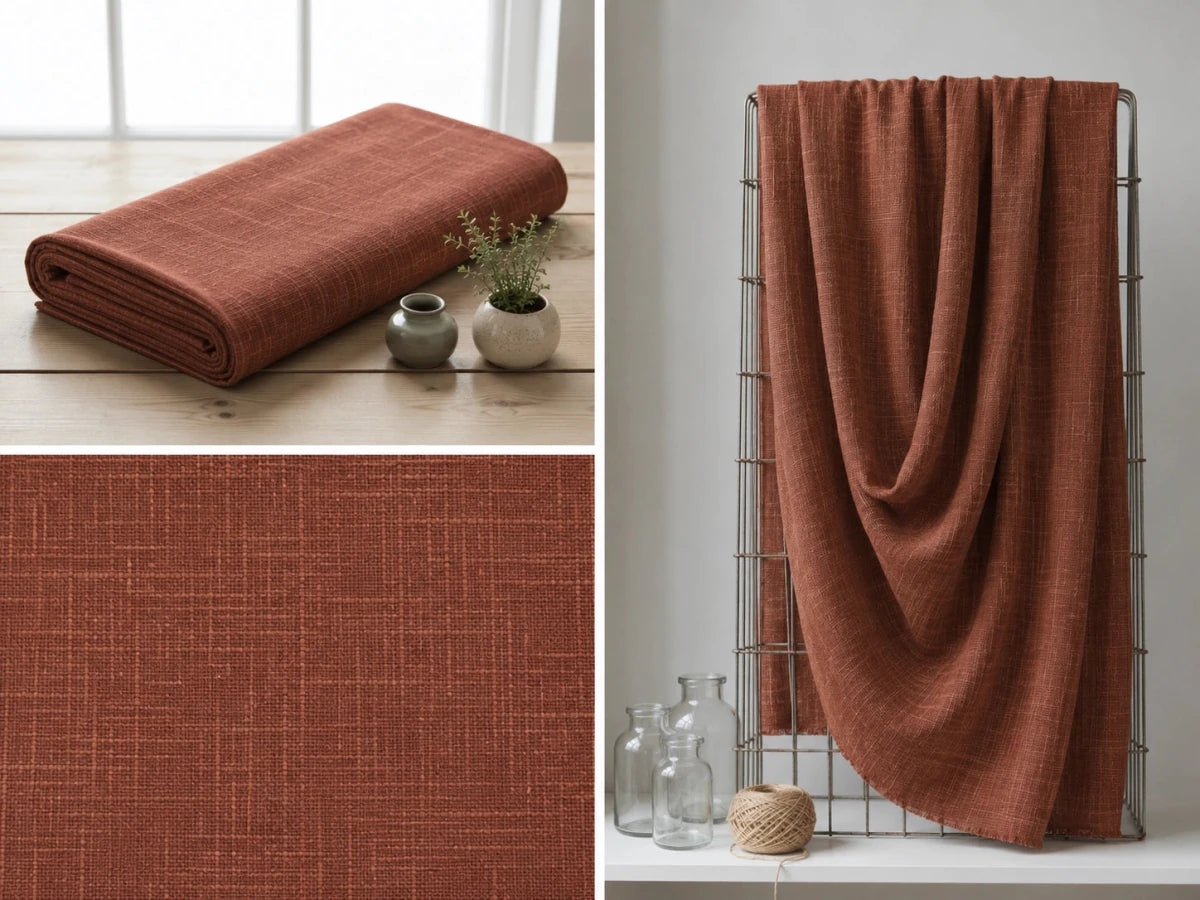 EARTHY BROWN PURE SLUB COTTON FABRIC - Pomcha Jaipur