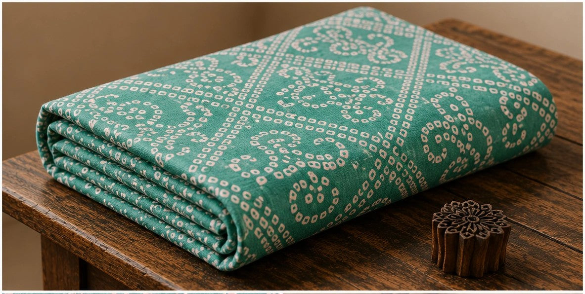 AQUA GREEN BANDHEJ COTTON FABRIC