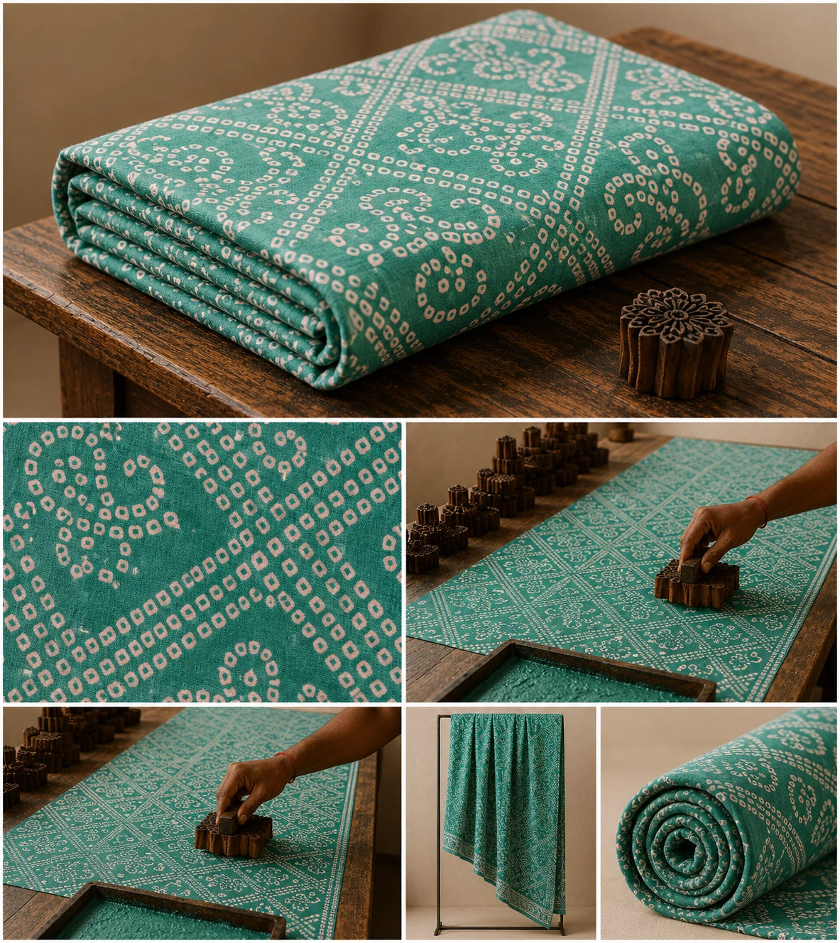 AQUA GREEN BANDHEJ COTTON FABRIC