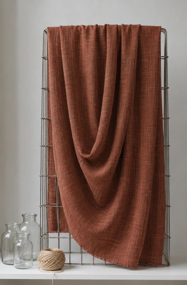 BROWN SLUB COTTON FABRIC