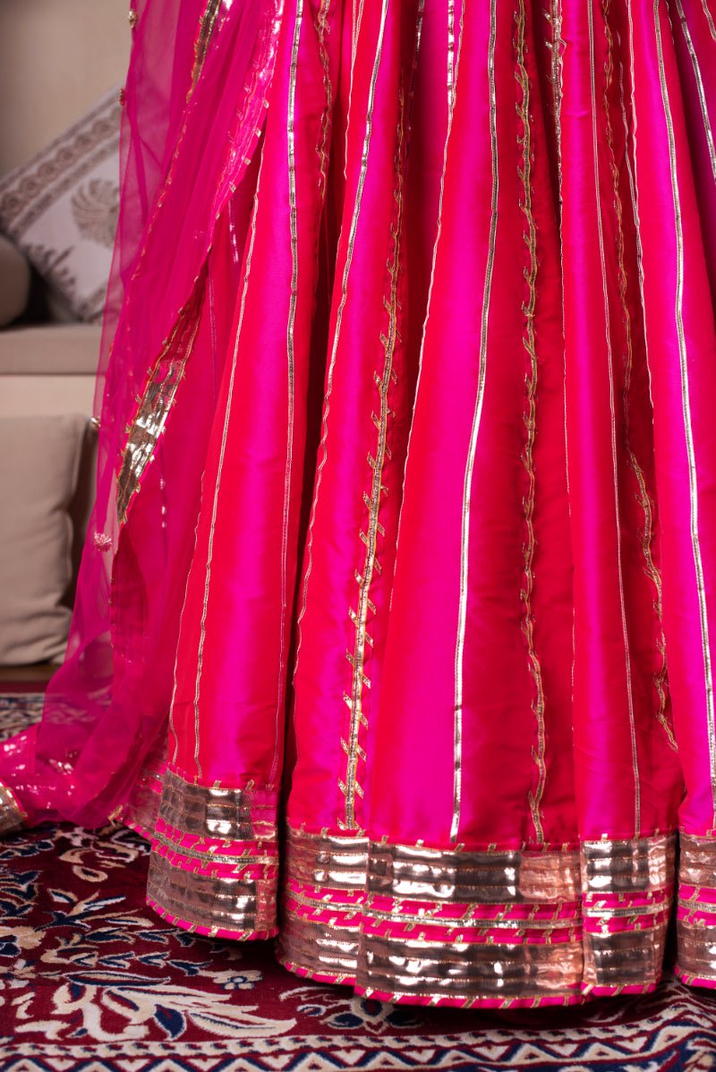 GHAZAL MEERA HOT PINK GOTA PATTI SILK LEHENGA SET WITH SOFT NET DUPATTA - Pomcha Jaipur