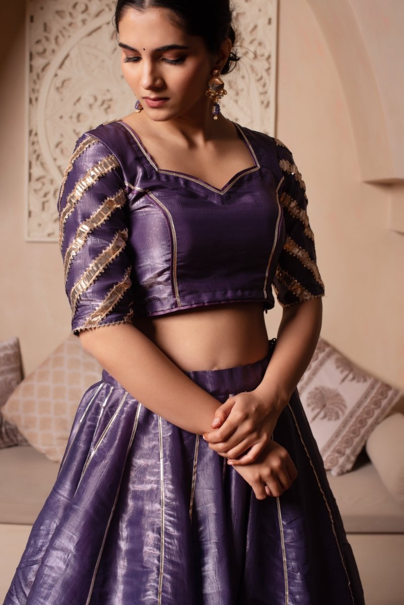 GHAZAL PURPLE SILK GOTA PATTI LEHENGA SET WITH SILK DUPATTA - Pomcha Jaipur
