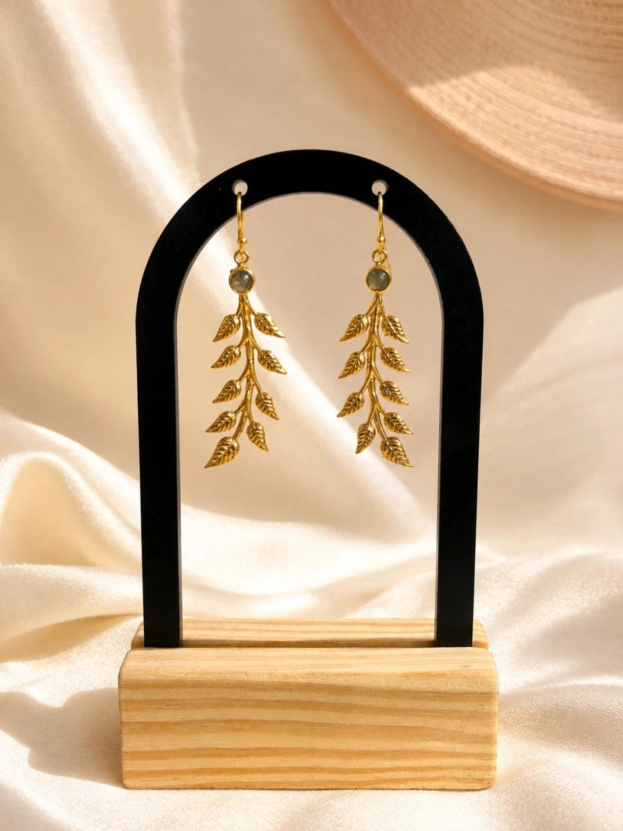 GOLDEN LEAF VINE DROP EARRING - Pomcha Jaipur
