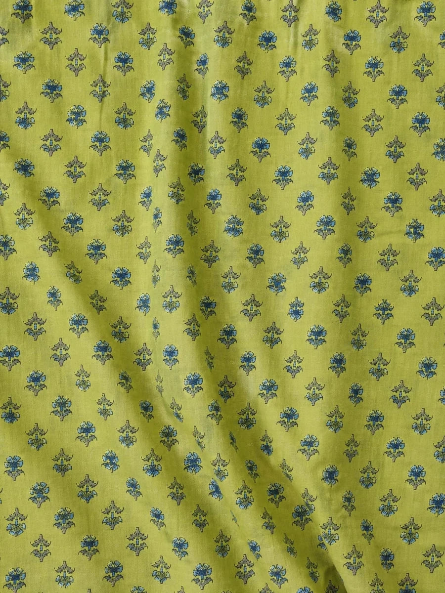 GREEN BUTI COTTON HAND BLOCK PRINT - Pomcha Jaipur