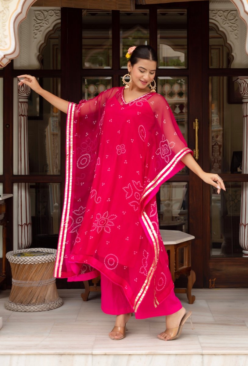 GULABI GALIYAN BANDEJ PINK KAFTAN WITH COTTON PANT AND INNER - Pomcha Jaipur